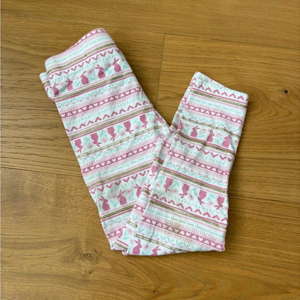 Cynthia Rowley Girls Pink Mint Bunny Stripe Leggings
